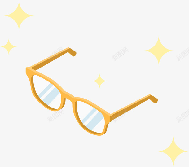 闪闪发光的橙色眼镜png免抠素材_新图网 https://ixintu.com 一副眼镜 橙色眼镜 橙色镜框 白色镜片 闪光 闪闪发光