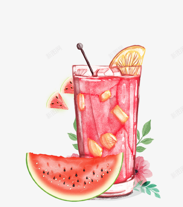 红色清新手绘西瓜果汁插画png免抠素材_新图网 https://ixintu.com 冷饮 夏季 手绘 插画 果汁 水果 清新 红色 西瓜 西瓜破