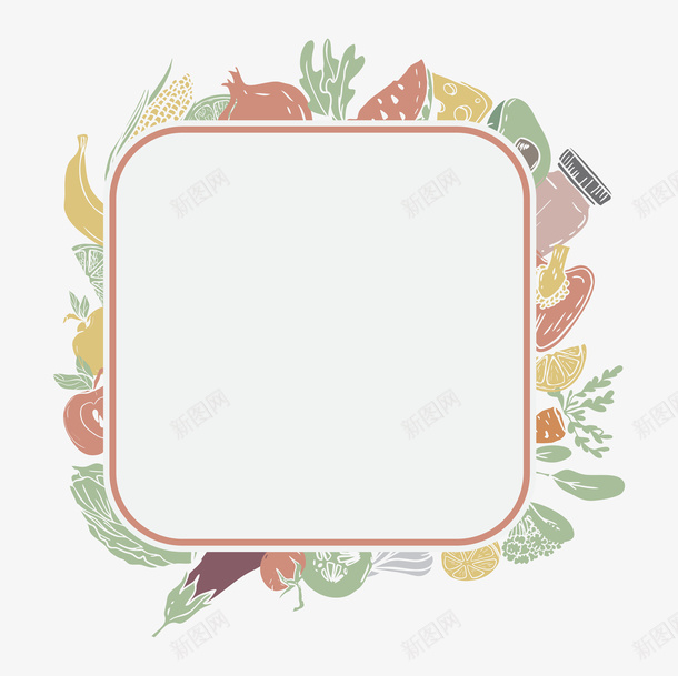 瓜果蔬菜组成的边框png免抠素材_新图网 https://ixintu.com 卡通手绘 水果 玉米 蔬菜 蔬菜边框 装饰图 边框 食品
