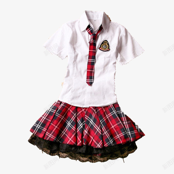 英伦风学生装一套红格子女生png免抠素材_新图网 https://ixintu.com 一套裙子 女生 学生装 美观 英伦风