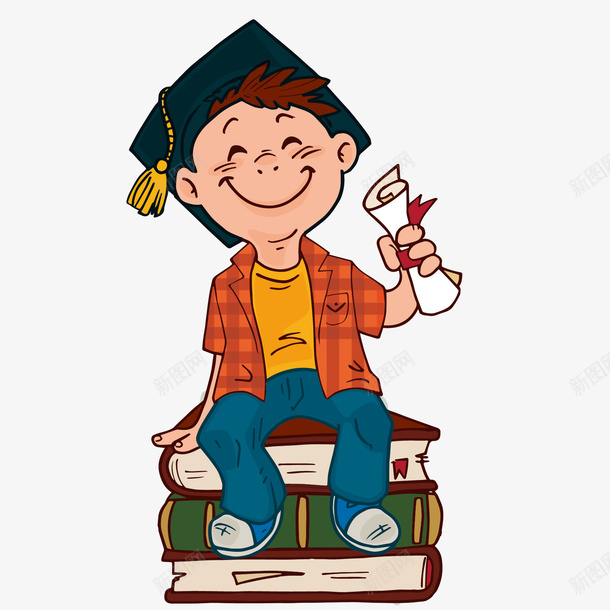 书本上的毕业生卡通psd免抠素材_新图网 https://ixintu.com 卡通 卡通毕业生 学位 学士学位 学士帽 开心毕业生 毕业 毕业季 毕业生 毕业证书 青春