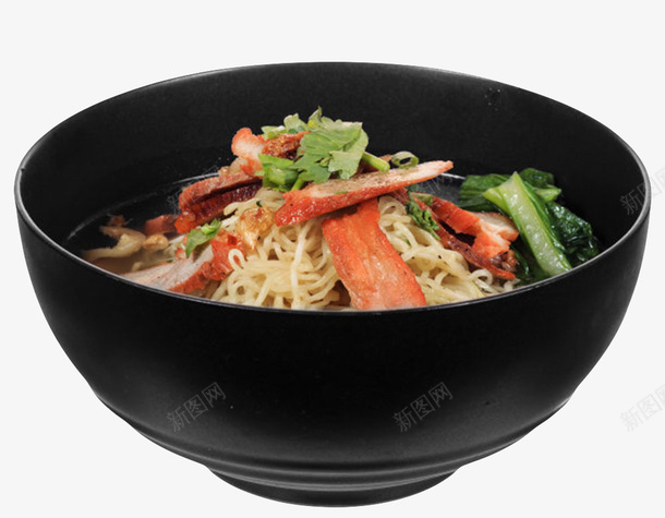 黑色碗里的烧肉香葱拌面png免抠素材_新图网 https://ixintu.com 容器 煮熟 熟面条 熟食 美味 美食 肉制品 肉品 面粉 食品 食物 香菜