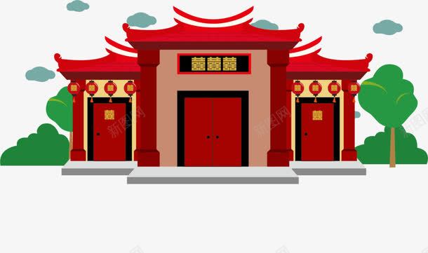 红色中国风喜字建筑png免抠素材_新图网 https://ixintu.com 中国风房子 喜字剪纸 婚庆 婚房 婚礼 浪漫 爱情 结婚