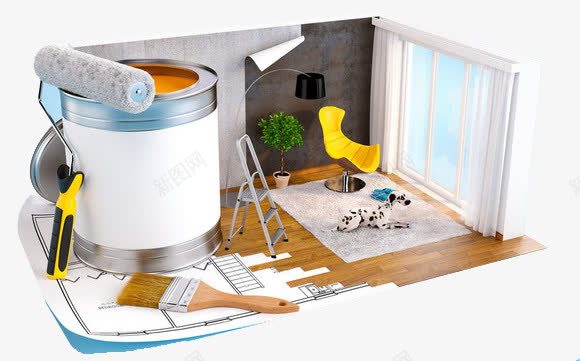 油漆桶室内建筑png免抠素材_新图网 https://ixintu.com 室内建筑 梯子 油漆桶 窗户
