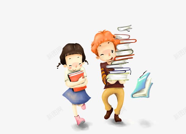 搬书的学生png免抠素材_新图网 https://ixintu.com 书本 卡通人物 小情侣