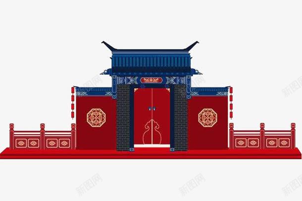 中国风喜庆古典门头png免抠素材_新图网 https://ixintu.com 中式 古典 古典花纹 古典门头 喜庆 大门 灯笼 红色 门头