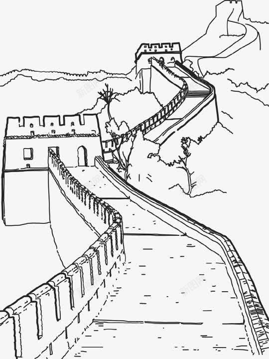 长城png免抠素材_新图网 https://ixintu.com 万里长城 手绘长城 简约 箭扣 素描 线条 长城卡通 长城画 黑白长城