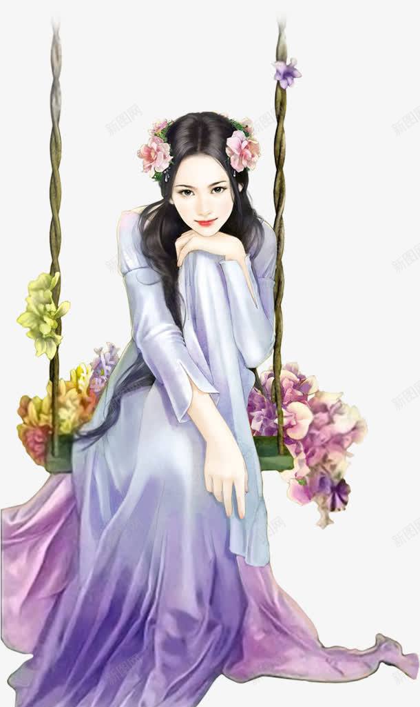 手绘荡秋千女子png免抠素材_新图网 https://ixintu.com 女子 手绘 荡秋千