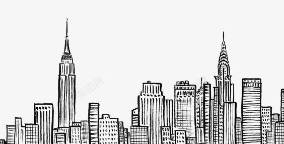 城市剪影png免抠素材_新图网 https://ixintu.com 素描 繁华城市 纽约 线条 高楼大厦