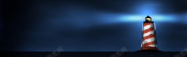 手绘唯美灯塔插画banner背景jpg设计背景_新图网 https://ixintu.com 儿童节 夜景 展板 海边创意设计 漫画 童趣 蓝色
