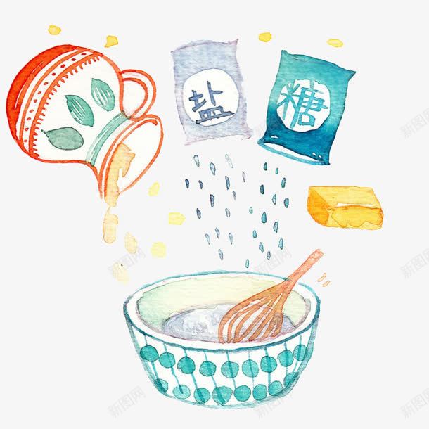 食品制作手绘图png免抠素材_新图网 https://ixintu.com 手绘 盐巴 盐袋子 碗 糖袋子 罐子 美食制作
