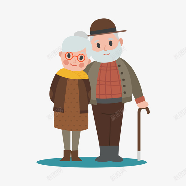 手绘老人合影插画png免抠素材_新图网 https://ixintu.com 金婚纪念 依偎 卡通老太太 合影 慈祥 手绘插画 拐杖 插画设计 白头偕老 眼镜 金婚纪念
