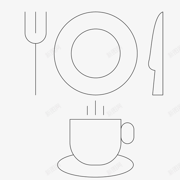 刀子 叉子 图标 杯子 瓶子 线性图标 美食 锅子 食物 食物图标 餐具