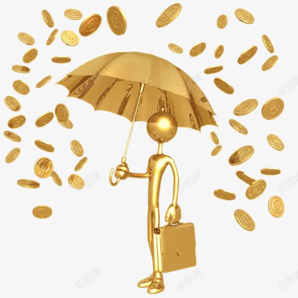 金色3D小人与金钱png免抠素材_新图网 https://ixintu.com 金人 金伞 金币 金币雨