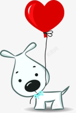 卡通小狗叼着爱心气球七夕素材