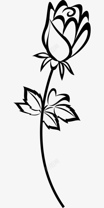 简笔花朵图标png_新图网 https://ixintu.com 一支 卡通 叶子 手绘 简图 简笔 线条 花朵 黑色