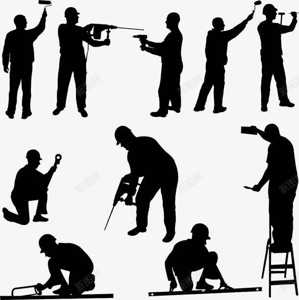 建筑工人png免抠素材_新图网 https://ixintu.com 上班族 单位工程 卡通人物 工程小人 工程师 建筑师 矢量建筑工人 黑色剪影