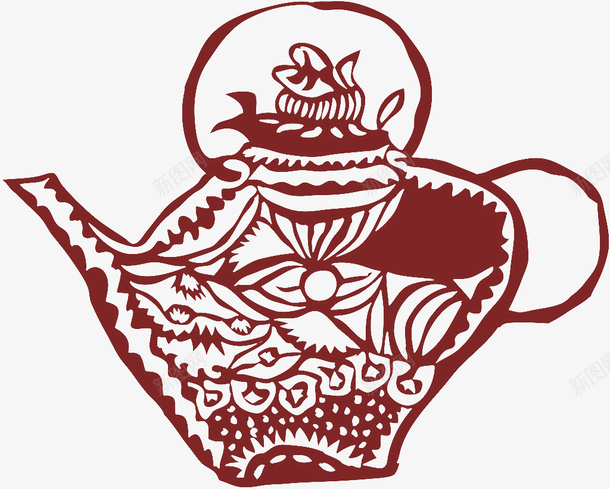 剪纸茶具png免抠素材_新图网 https://ixintu.com 传统文化 健康生活方式 茶叶片 茶文化 茶碟茶杯 身体保养 饮用器具