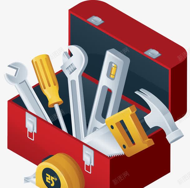 家居装修工具箱png免抠素材_新图网 https://ixintu.com 五金制品 家居用品 工具箱 必备品 打开箱子 扳手 插画 螺丝批 装修 锯子