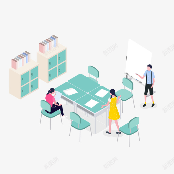 卡通绿色图书馆png免抠素材_新图网 https://ixintu.com 25D 卡通人物 卡通学生 图书馆 绿色 背景装饰