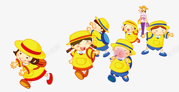 可爱卡通一群小黄帽psd免抠素材_新图网 https://ixintu.com 一群 上学 儿童 卡通 可爱 学生 小黄帽 老师