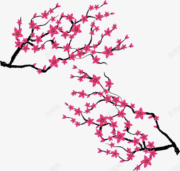 水墨中国风玫红樱花png免抠素材_新图网 https://ixintu.com 中国风 春天樱花 樱花 水墨风 玫红樱花 矢量png