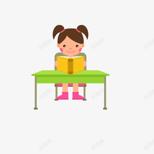 上课看书的女孩png免抠素材_新图网 https://ixintu.com 可爱 可爱女孩 可爱学生 看书 看书的学生 马尾辫 马尾辫女孩