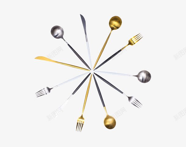 欧式金银餐具png免抠素材_新图网 https://ixintu.com 勺子 叉子 欧式 西餐 金色 银色 餐具 餐刀