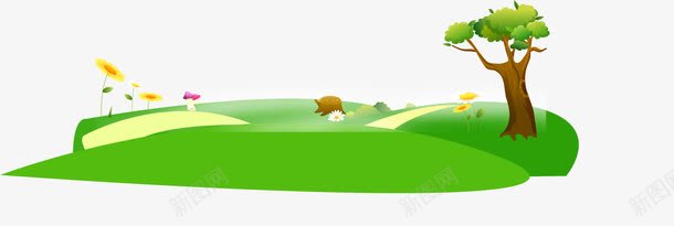 春天手绘大树草地png免抠素材_新图网 https://ixintu.com 大树 春天 草地