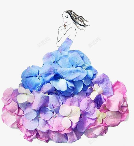 鲜花裙子美女png免抠素材_新图网 https://ixintu.com 渐变 绣球花 美女 花朵 鲜花