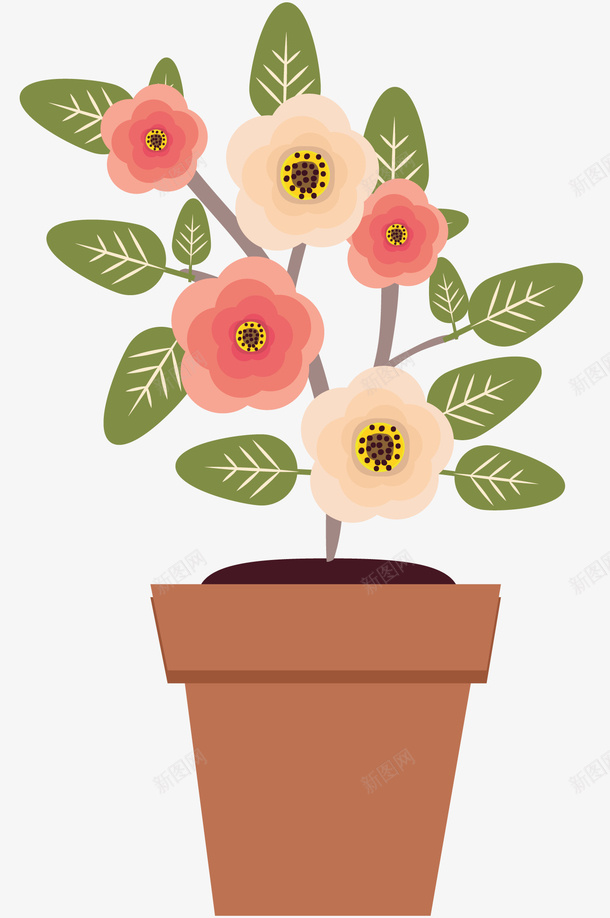 手绘装饰茶花盆栽矢量图ai免抠素材_新图网 https://ixintu.com 山茶花 春天 植物 盆栽 花卉 茶花 装饰图案 矢量图