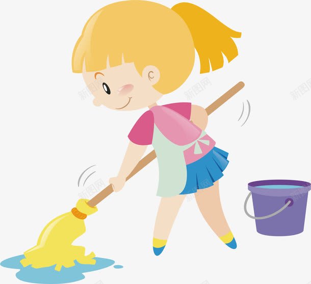 拖把拖地的女孩子png免抠素材_新图网 https://ixintu.com 做家务 全民造家季 大扫除
