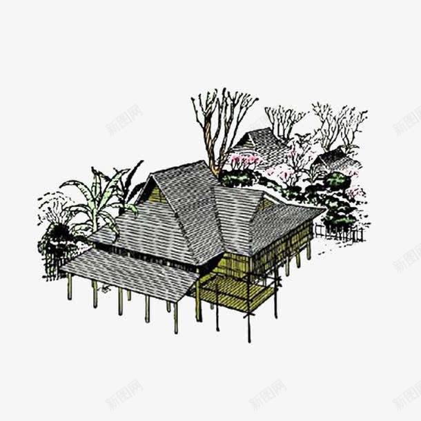 手绘彩色傣族竹楼吊脚楼png免抠素材_新图网 https://ixintu.com 傣家 傣族 傣族图案 傣族生活 吊脚楼 少数民族 手绘 民族 竹楼