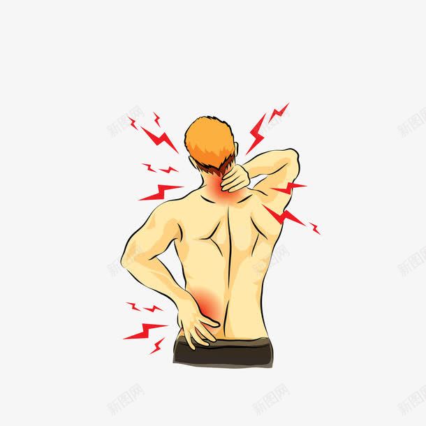 卡通腰椎颈椎疼痛的男子png免抠素材_新图网 https://ixintu.com 生病病痛 男子背影 红色疼痛区域 腰椎颈椎疼 颈肩腰腿痛
