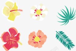 手绘异国花和棕榈叶背景素材