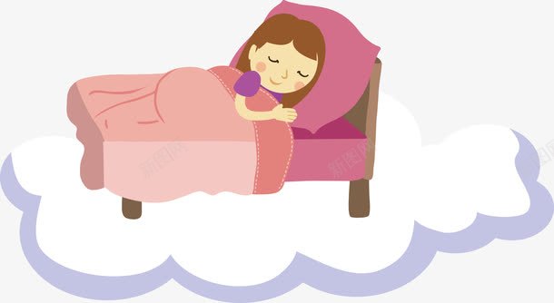创意睡眠卡通矢量图ai免抠素材_新图网 https://ixintu.com 云端 小女孩 床 枕头 熟睡少女 睡觉 矢量图 粉色