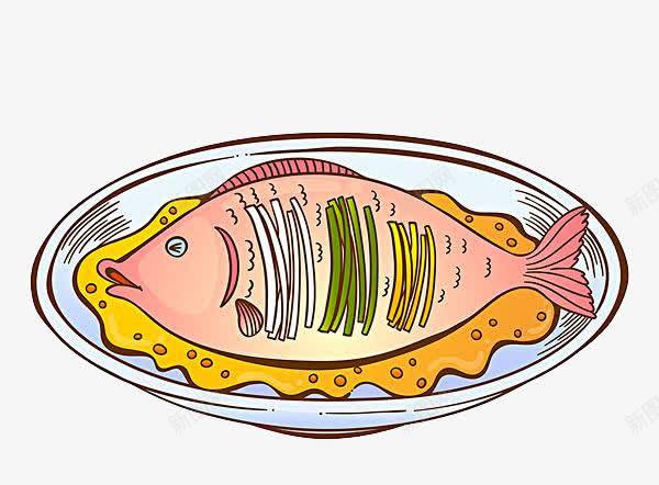 手绘蒸鱼png免抠素材_新图网 https://ixintu.com 手绘画 矢量装饰 美食 蒸鱼 装饰 鱼
