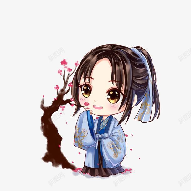 赏梅花的女孩png免抠素材_新图网 https://ixintu.com 卡通 汉服 汉服卡通 漂亮 赏梅