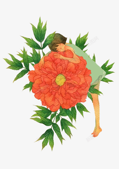 抱着红花的女孩png免抠素材_新图网 https://ixintu.com 少女 春天 红花 鲜花