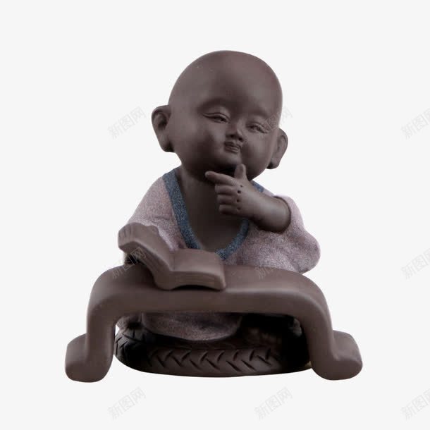 小和尚摆件png免抠素材_新图网 https://ixintu.com 光头小和尚 古代 工艺品 没有头发 茶具 茶道工具 读书