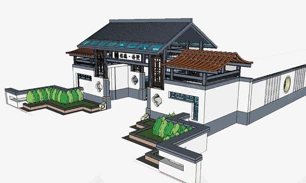 中国风庭院png免抠素材_新图网 https://ixintu.com 中国风 中式大门 传统中式 大门 庭院 建筑 徽派 模型 院落