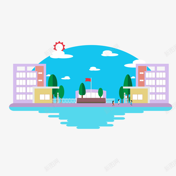 卡通校园的景色png免抠素材_新图网 https://ixintu.com 天猫校园季 学校 学校场景 扁平化 景色 校园 风景