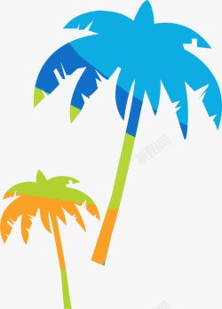 彩色卡通椰子树剪影素材