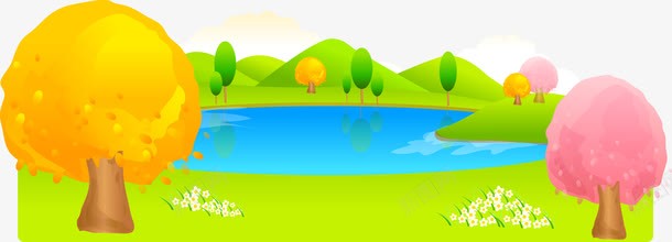 春天小湖背景png免抠素材_新图网 https://ixintu.com 卡通 圆形湖 小湖 春天 树 树木 湖 湖景 湖泊 湖边 环境 自然 草地 蓝天 风景