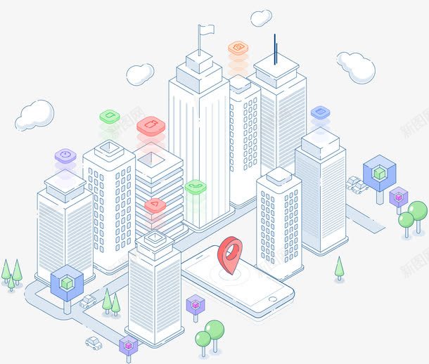 立体互联网智能城市插画矢量图ai免抠素材_新图网 https://ixintu.com 互联网 城市建筑 手绘插画 智能城市 立体城市 矢量图