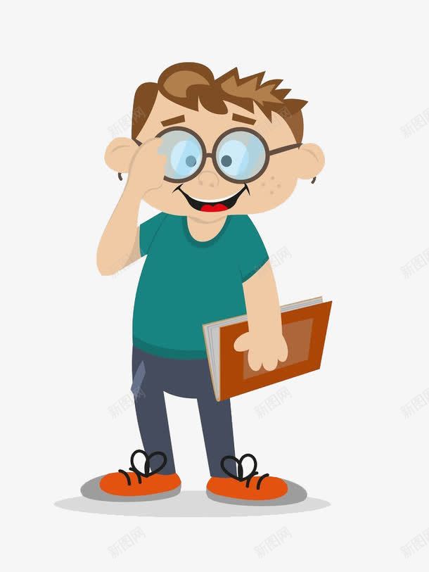 戴眼镜的卡通男孩png免抠素材_新图网 https://ixintu.com 书本 人物 儿童 卡通人物 学习 学生 抱着书 抱着书的人 男孩