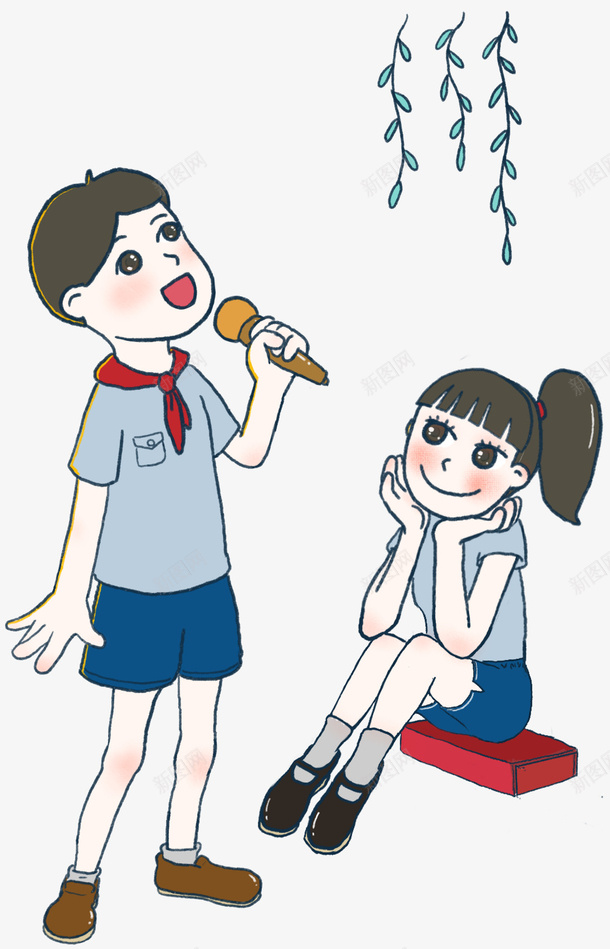 唱歌的两个小朋友png免抠素材_新图网 https://ixintu.com 同年 唱歌 小孩 春天 纯真