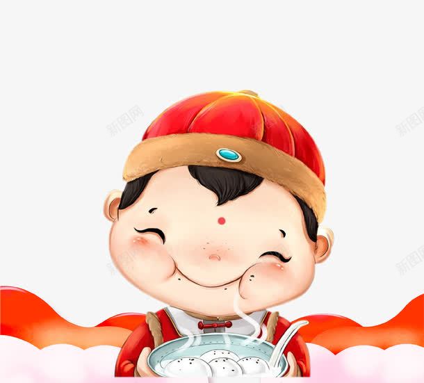 卡通福娃祥云底纹海报png免抠素材_新图网 https://ixintu.com 元宵 卡通 团团圆圆 底纹 新年快乐 汤圆 祥云 福娃