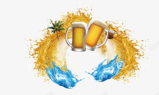 夏日元素啤酒花png免抠素材_新图网 https://ixintu.com 冷饮 创意 啤酒 啤酒花 夏日元素 晶莹剔透 水浪 水珠 酒水 黄色