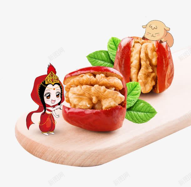 红枣夹核桃png免抠素材_新图网 https://ixintu.com 卡通人物 实物 枣树叶子 核枣恋 红枣夹核桃 绿叶 美食